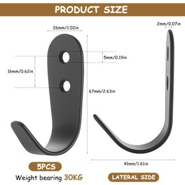 6 Pcs Black Coat Hooks Wall Mounted, Large Single Heavy Duty Metal Door Wall Hooks for Hanging Clothes Key Cup Hat Towels Bags Robe Hanger Hook Bedroom Kitchen Bathroom(Large Size)