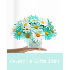 BAZIMA DIY Felt Flower Art Craft Kit,DIY Daisy Bouquet Kit,30 Daisy, Floral Gifts,Beginner Craft Kit,Arrange Pre-Cut Felt Flowers and Foliage (Mint Green)