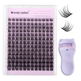 WENDY Natural Lash Clusters Kit D Curl Wispy Eyelashes Clusters Ultra Thin Eyelash Roots Individual Lashes DIY Soft Comfortable Lash Extension with Eyelash Curler(YM15-D-10-18MM Kit）