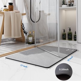 RUERYA Bath Mat Rugs Quick Dry Super Absorbent Diatomaceous Earth Bath Mat Non Slip Rubber Bottom Thin Bathroom Mat Fit Under Door, Floor Rugs in Front of Bathtub,Shower Room,Sink, 17 x 32, Grey