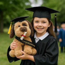 WEIGEDU Plush Dog Puppy Stuffed Animal with Graduation Doctoral Tam Velvet Gold Bullion Tassel Diploma for Man Women Girls Boys Graduation Congratulatory Party Gifts, 12 inches