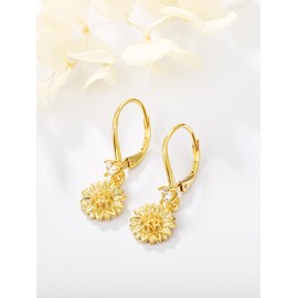 Dreamboat Sunflower Dangle Drop Earrings for Women 925 Sterling Silver Gold Plated Sunflower Flower Leverback Jewelry Gifts