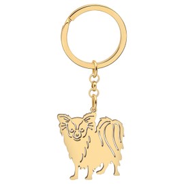 OUSIO Edelstahl Versilbert Papillon Hund Schlüsselanhänger für Frauen Auto Geldbörse Rucksack Tasche Handtasche Zubehör Charme Damen Geschenke Welpen Schlüsselringe (18K Vergoldet)