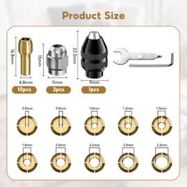 Drill Chuck Collet Set, 16 Pcs Chuck Collet Kit, Collet Nut Kit Brass Collet Set 4486 Rotary Tool Keyless 0.8-3.2mm Shank Replacement Metal Nut Rotary Tool Accessory 3000 4000 7700 8200