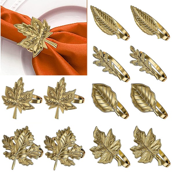Thanksgiving Napkin Rings Set of 12 Fall Leaf Table Decor Bronze Maple Leaf for Thanksgiving Day Dinner Party Decoration, Fall Napkin Rings for Weddings Autumn Holiday Thanksgiving Table Decorations