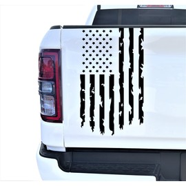 Aldera Graphics Distressed American USA US Flag Truck Tailgate Vinyl Decal Compatible with Most Pickup Trucks - Rear Graphic Car Decal Sticker (10" x 18") (Matte Black)