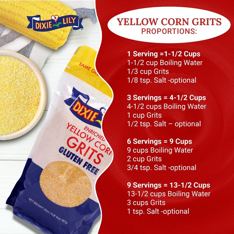 Dixie Lily Yellow Corn Grits - Quick-Cooking, Gluten-Free, Non-GMO, Low