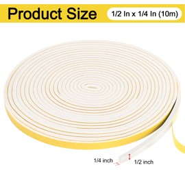 Weather Stripping Door Seal Strip, Strong Adhesive, Lightproof, Soundproof, White Weatherproof Foam Tape Insulation for Sliding Door, Front Door Frame, Windows (1/2 in x 1/4 in x 32.8Ft)