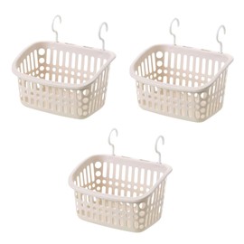 Doitxue 3PCS Plastic Hanging Baskets for Shower, Hanging Basket Organizer with Hooks, Rectangle 10.6Inches Small Hanging Storage Basket (Beige)