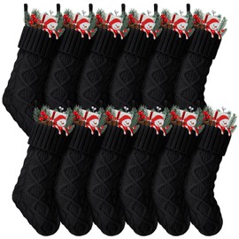 Hungdao 12 Pcs Christmas Stockings Mini Knitted Xmas Stockings Bulk 8.3 Inch Rustic Socks Double Sided Fireplace Hanging Vintage Socks for Family Christmas Decorations (Black)