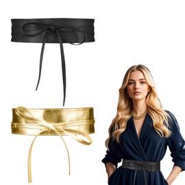 Taillengürtel Damen breit, elastische Stoffe, hochwertiges PU-Leder, zwei Farben, 1er Pack