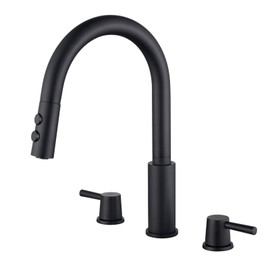 RULIA Kitchen Faucet, 2 Handles Kitchen Sink Faucet, 3 Holes Sink Faucet, Pull Down Kitchen Faucets, Bar Kitchen Faucet, Matte Black, Stainless Steel, RB1064