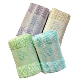 Knit kobo.h Body Towels, Set of 4, Foaming Marshmallow, Approx. 9.1 x 39.4 inches (23 x 100 cm), Made in Japan, Polylactic Acid, Corn Fiber (Green, Blue, Purple, Beige)