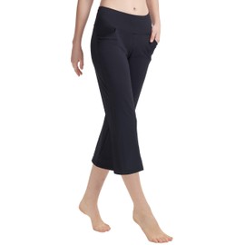Zeronic Women's Yoga Capri Pants with Pockets Flare Workout Bootleg Leggings Bootcut Crop Leggings(Black,Large)