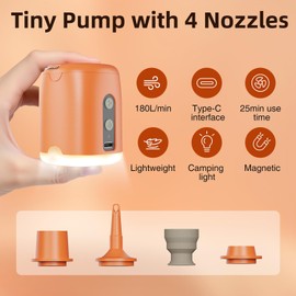 Pompa Elettrica per Materasso Gonfiabile, Gonfiatore Elettrico Portatile 4.5kPa con 4 Ugelli, Gonfia e Aspira, USB Ricaricabile, con Luce LED, Pompa per Materasso Gonfiabile (Arancione)
