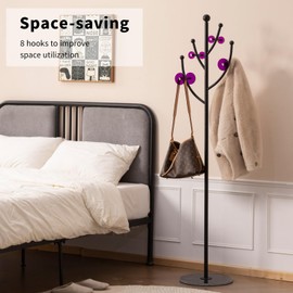 JIAYUEJU Coat Rack Freestanding with Marble Base Heavy Duty Coat Tree Metal Coat Stand for Entryway Hallway Living Room Bedroom 13.78 x 13.78 x 68.9 Inches (Black)