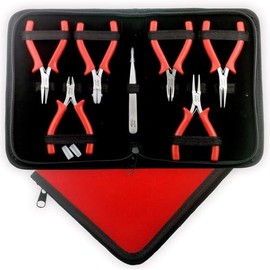 Mini Pliers Set, Beading Tool Set, Jewelry Making, Tools with Nylon Jaw Pliers, Hobbies and Creative Arts, Crafts, Gift Ideas, Blue PTL® (Red)