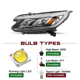 For 2015-2016 Honda CRV EX/EX-L/SE [Halogen Type w/LED DRL] OEM Headlight Assembly Headlamp Replacement Pair (Bulbs Included)