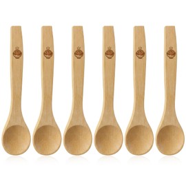 6 Pcs Small Wooden Spoons, 5.19 Inch Mini Bamboo Spoons Mini Wooden Teaspoons for Honey Multi-purpose Spoon with Cute Pattern for Condiments, Spices, Ice Cream and Kitchen Utensils