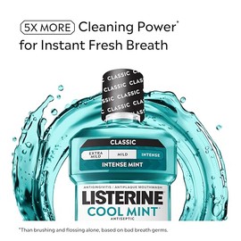 Listerine Cool Mint - Enjuague bucal antiséptico, mata el 99,9% de los gérmenes que causan mal aliento, placa y gingivitis, aceptado por la ADA, clíni
