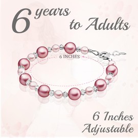 Baby Crystals 925 Sterling Silver Rose Pearl Bracelet for girls, Newborn Baby Bracelets for Infant Girls, Toddler Bracelets and little Girl Jewelry, Gifts for Teenage Girls