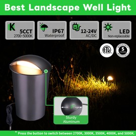 Varmtalys Low Voltage Well Lights - 5 Colors Temp IP67 In-Ground Light, 2700K/3000K/3500K/4000K/5000K Outdoor 12V LED Turret Top Landscape Lighting, ORB Aluminum for Pathway Deck Patio 3W 170LM