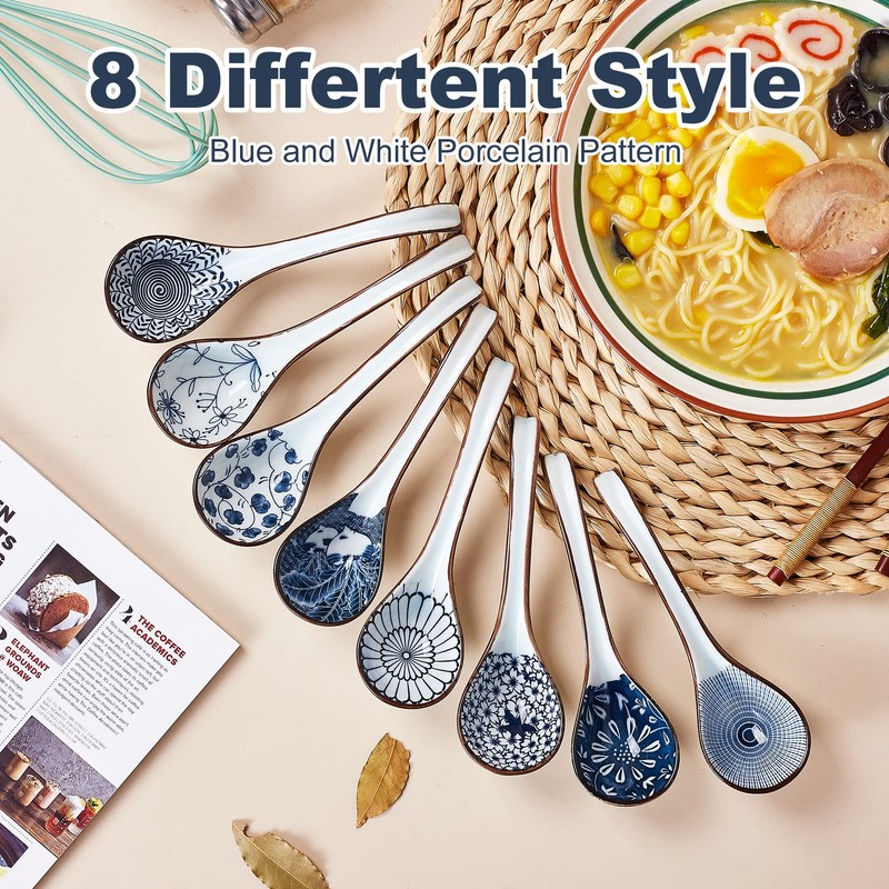 Ceramic Asian Soup Spoons, Easy to Hold, Long Handle Perfect