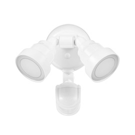 Globe Electric 180-Degree 15W Twin Head White 1400 Lumens Hardwired Motion Activated Outdoor Integrated LED Flood Light Security Light, Outdoor, Outside House Lights