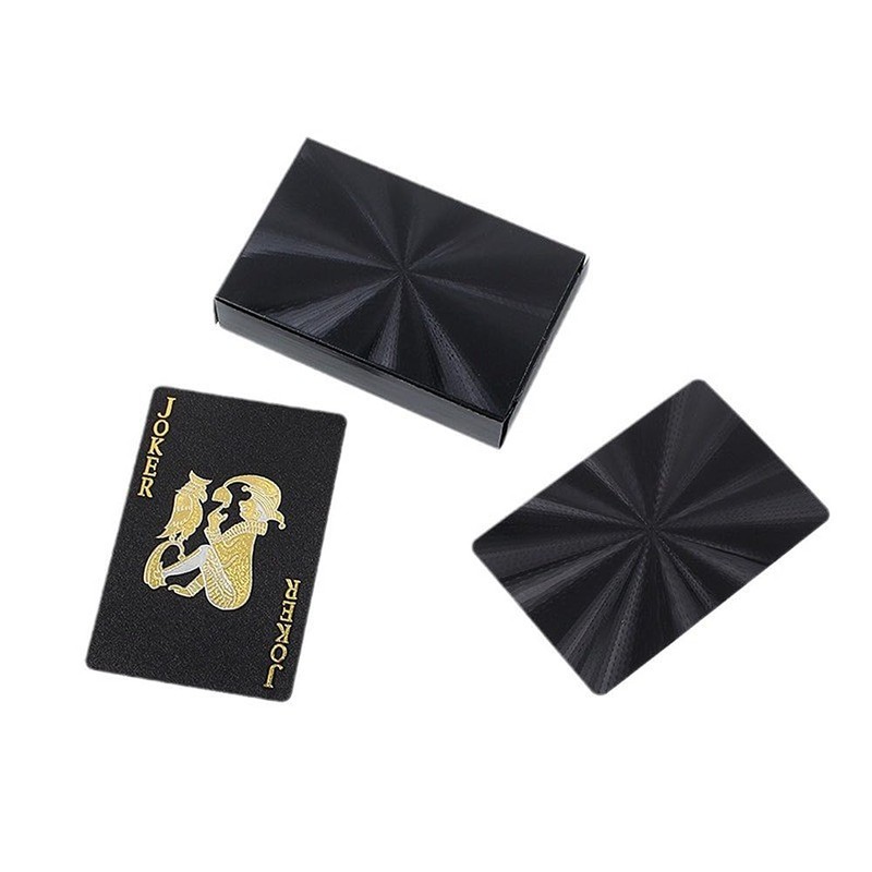 QUANTALY 54 Pcs Plastic Magic Playing Cards Black Gold Waterproof