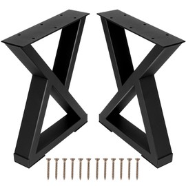 XUUHOOG 16" Metal Bench & Table Legs - Black Heavy-Duty DIY Furniture Legs with Adjustable Pads - Z-Shape Design - Set of 2