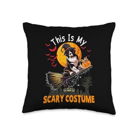 My Scary Costume Horror Landseer On Witch's Broomstick Throw Pillow