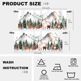 DIPQIMI 1 Panel Forest Bear Deer Curtain Valance for Windows, Vintage Nature Mountain Animal Rod Pocket Short Window Treatment Decor Drapes for Kitchen, Bathroom, 54" X 18"