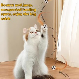 3 PCS Cat Bouncy Ball with Feather,Cat Feather Toys, Feathered Bouncing Cat Balls, Rubber High Rebound nteractive Cat Toy Ball, Bouncy Tails Cat Toys for Indoor Outdoor Cats Pet