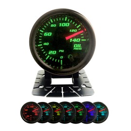 CYONRUAN Oil Pressure Gauge 52mm Oil Press Meter with 1/8 NPT Male Thread Sensor,with Cup,2'',7 Colors, 0-140 PSI, Digital LED