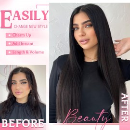 Tebelove Tebelove Clip in Hair Extensions Real Human Hair, 100g/3.6oz, Clip in 100% Brazilian Remy Human Hair Extension for Women, Double Weft 8pcs Per Set with 18 Clips 1B Natural Black 16 Inch