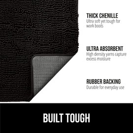 Gorilla Grip Felpudo de Felpilla Duradero para Interiores, Tapete Absorbente Suave, Tapetes Interiores para Lavar A Máquina, Tapetes de Alfombra de Perfil Bajo, 24X17, Negro
