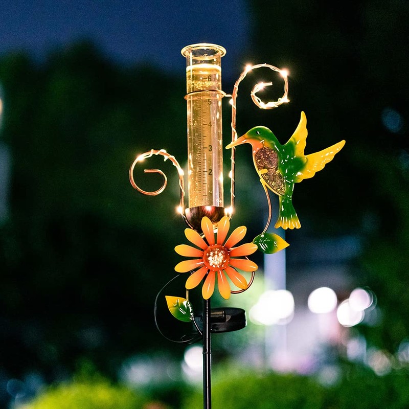 Stargarden Hummingbird Rain Gauge Outdoor,Metal Solar Rain Gauge Decorative Waterproof