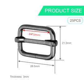 CooBigo 25 Pack Tri Glide Slide Buckle 3/4 Inch Strap Adjuster Metal Adjustable Sliders for Bag Making, Backpack, Handbag, Purse, Webbing, Strap, Dog Collar Hardware - Gun Black(Inner Dia.19mm)