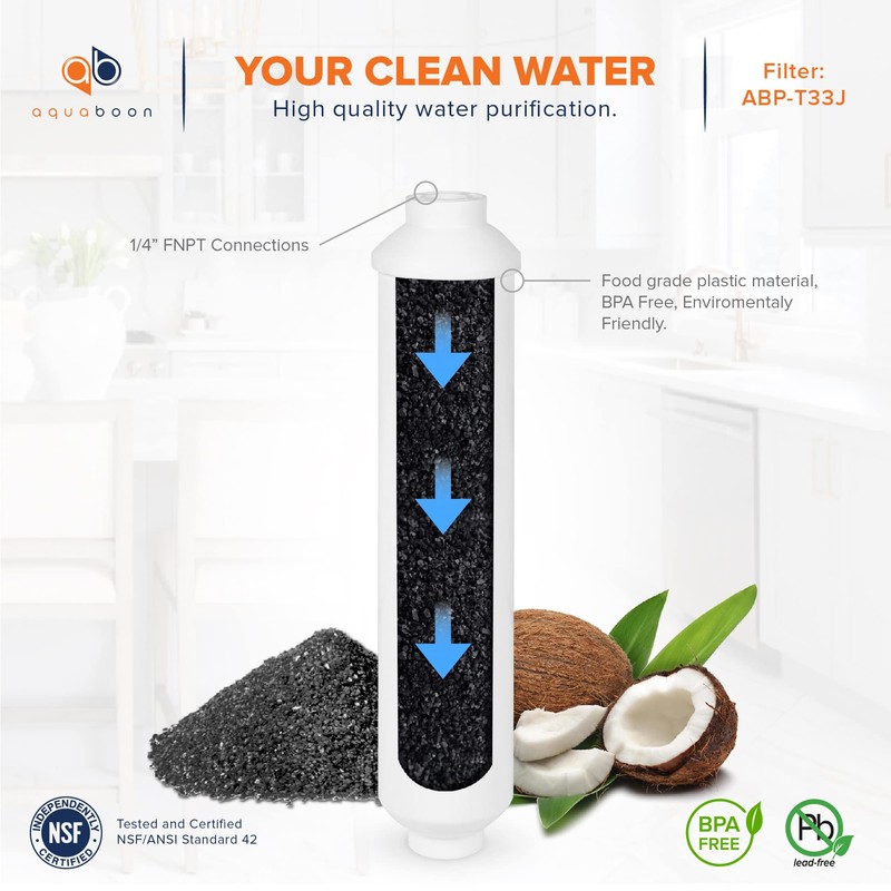 Aquaboon T33 Inline Carbon Filter - 1/4 Inline Water Filter