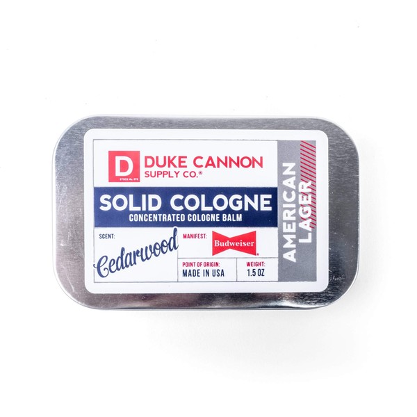 Duke Cannon Supply Co. Solid Cologne, American Lager - Cedarwood, Sandalwood, Spices - Men's Concentrated Balm, 1.5 oz.
