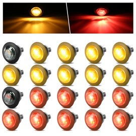 ALFU 20pcs (10pcs Amber + 10pcs Red) 3/4" Round LED Trailer Side Marker Clearance Lights Front Rear Signal Marker Indicators Tail Light Waterproof for Boat Lorry Truck Pickup Bus RV Car Bus Van