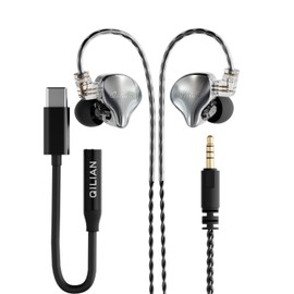 QILIAN QH3 in Ear Monitor Headphones, Includes 3.5mm Cable & USB-C Adapter,HiFi Music,10mm True Copper Ring Dynamic Drivers, Detachable 0.78mm 2-Pin Cable, for Smartphones & Laptops(Without Mic)