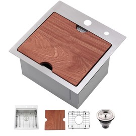 IKEBANA 15x15 Inch Bar Sink Drop in, Small Kitchen Bar Sinks, Topmount Single Bowl 16 Guage Stainless Steel Workstation Kitchen Sink,Outdoor RV Prep Wet Sinks With Accessories, IK-JB030SB-1