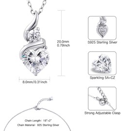 PLOEEI Heart Necklace for Women, 925 Sterling Silver Diamond Pendant Necklaces for Women Engraved with 'I LOVE YOU', Jewelry Gifts Anniversary Birthday Gift for Wife Mom Women Girls Graduation Gifts for Her (B-Heart Necklace)