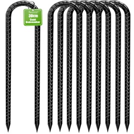 Sensylectra Ground Anchor Pegs 30 cm, Galvanised Steel Ground Anchor, Trampoline, Sturdy Tent Pegs, Ground Pegs, Camping Tent Pegs for Tents, Camping, Fence (U Black, 10)
