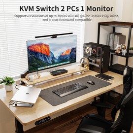 TESmart KVM Switch 2 Computers 1 Monitor 4K@60Hz, Dual Monitor KVM Switch Support EDID Emulators | USB 2.0 | L/R Audio | 4 Switching Methods with 2 Input Cables for Home Office/Gaming