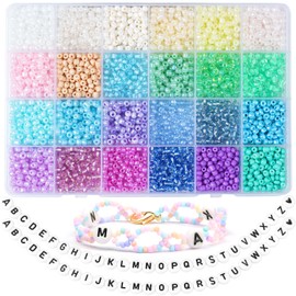 Yholin 4mm Glass Seed Beads, 6/0 Small Pony Beads Jewelry Friendship Bracelet Making Kit, Tiny Waist Letter Beads, DIY Art Craft Gifts