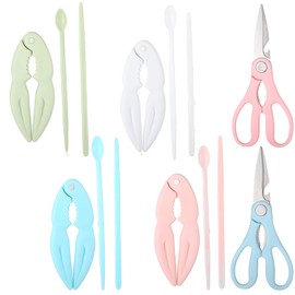 Honoson 14 Pieces Crab Crackers and Tools Includes 4 Crab Leg Crackers 4 Spoons 4 Needles 2 Seafood Scissors Portable Multicolored Lobster Seafood Tools Set for Eating