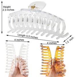 Accglory 5.5 Inches Extra Large Hair Clips for Long Thick Hair Women’s Jumbo Hair Claw Clips 2 Counts in Set Hair Accessories (clear and brown)