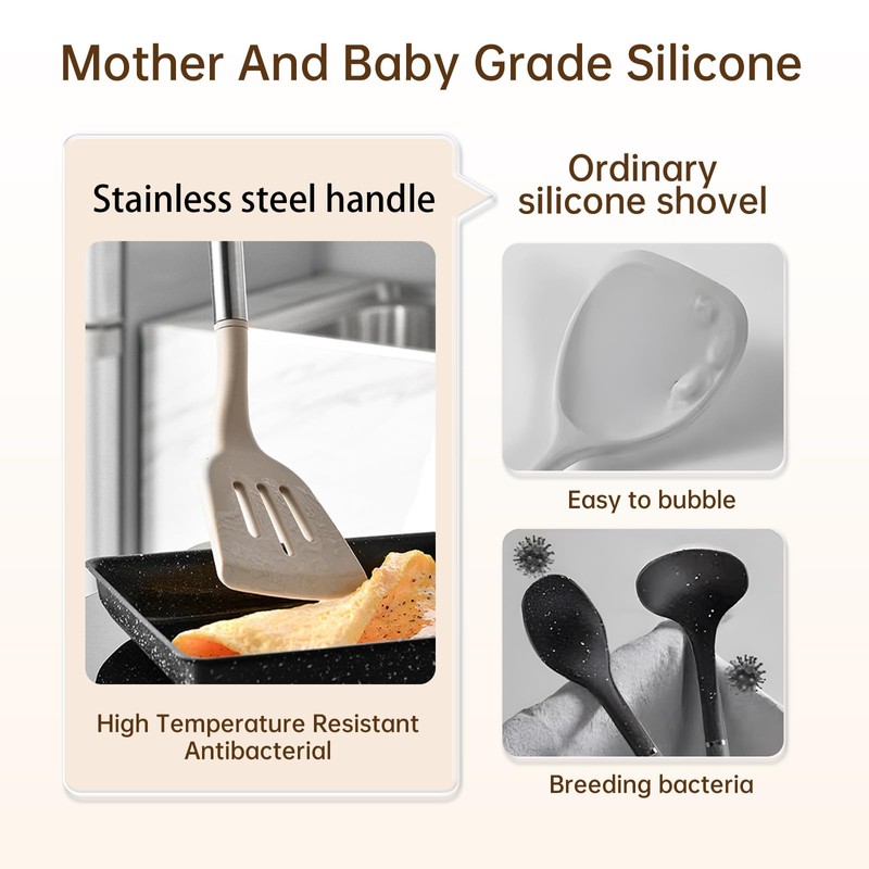 Silicone Cooking Utensil Sets with Stainless Steel Handle - 446°F